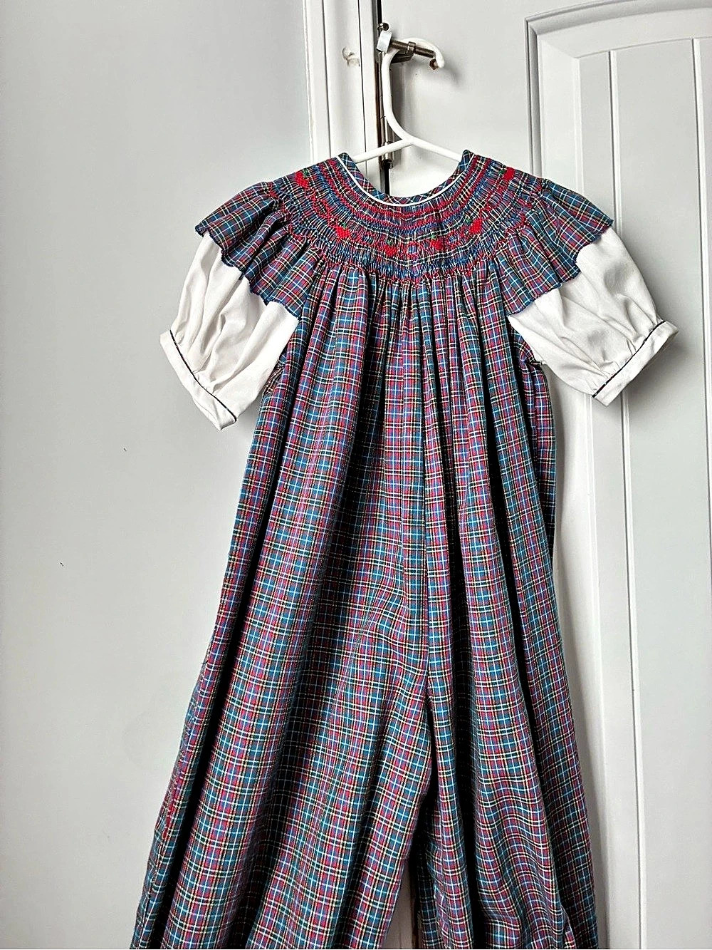 Smocked by Holly Plaid Puff Sleeve Dress Girls Size 4